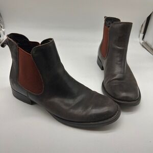 Born Womens Dark Brown Leather Chelsea Ankle Boots Rust Elastic F11813 Size 8M